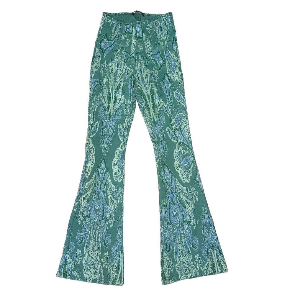 Womens Zara Green Paisley Boho Flare Legging Pants Size Small
